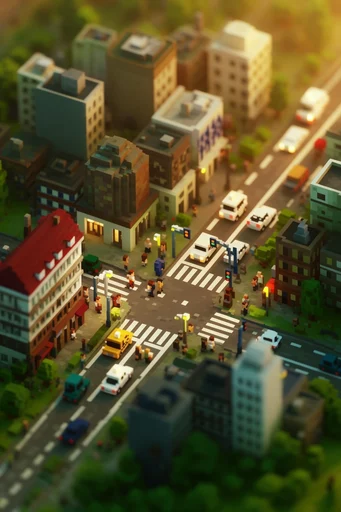 Isometric Miniature Worlds style reference image — voxel art