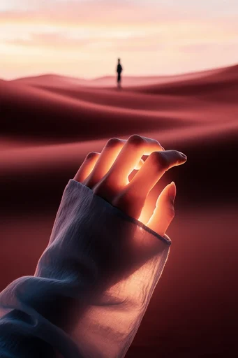 Surreal Crimson Sands style reference image — crimson desert landscape