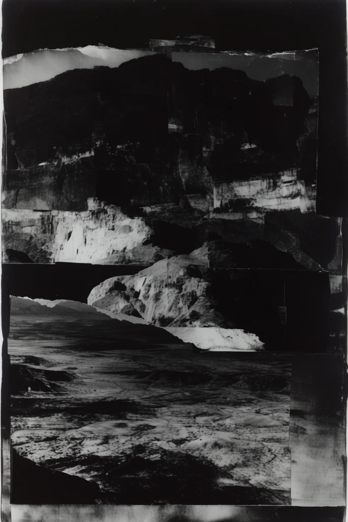 Gritty Monochromatic Collage style AI image example 2