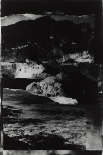 Gritty Monochromatic Collage style reference image — high-contrast black and white