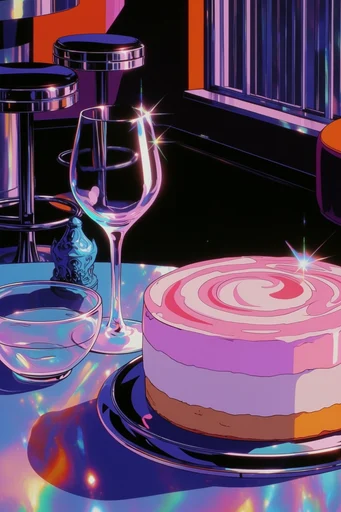 Iridescent Retro Futurist style reference image — high-gloss cosmic atmosphere