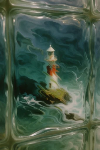 Refractive Emerald Surrealism style reference image — surreal warped perspective