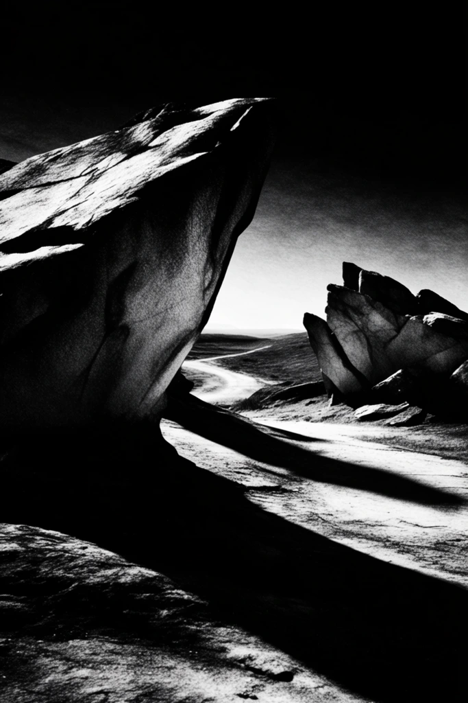 Visceral Monochromatic Noir style AI image example 2