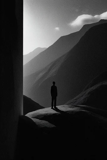 Cinematic Brutalist Noir style reference image — high-contrast monochrome