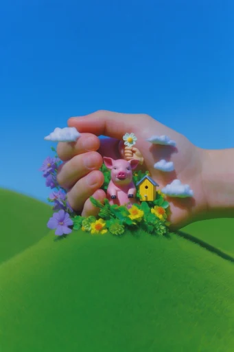 Playful Surrealist Miniature style reference image — saturated color palette
