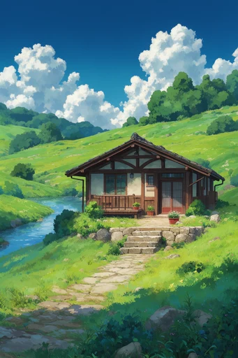Nostalgic Ghibli Pastoral style AI image example 4