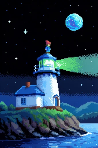 Nostalgic Cosmic Pixelism style reference image — high-contrast palette