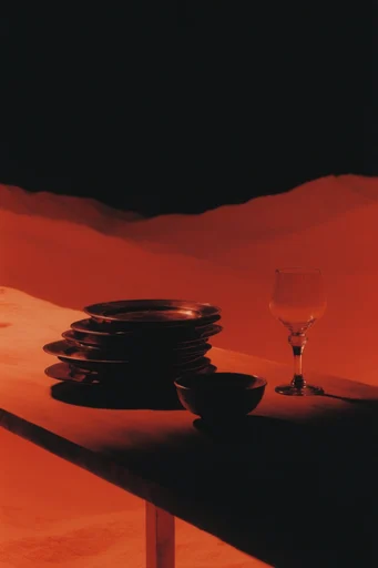 Crimson Void Surrealism style reference image — high-contrast black void