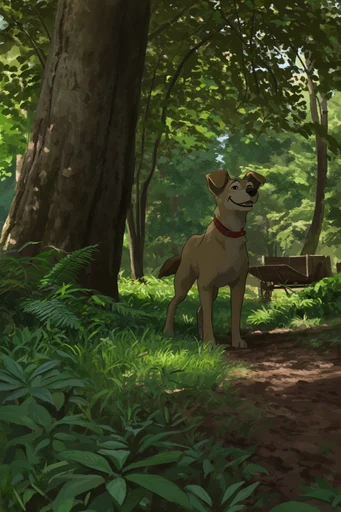 Nostalgic Ghibli Woodlands style reference image — serene nature sanctuary