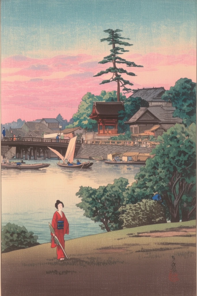 Ethereal Shin-Hanga Revival style AI image example 1