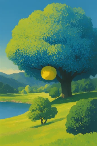 Surreal Pastoral Impressionism style reference image — vibrant saturated greens
