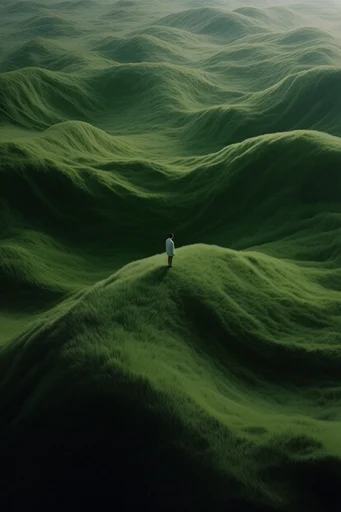 Tactile Verdant Surrealism style reference image — monochromatic green palette