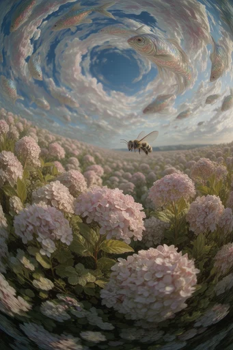 Ethereal Cloud Surrealism style reference image — dreamy fisheye perspective
