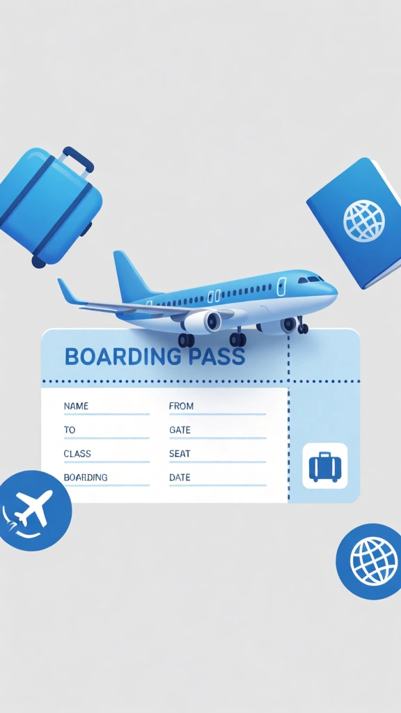 airplane on boarding pass, 3d render, clean minimal travel vibe
