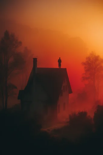 Luminous Amber Noir style reference image — dense warm fog