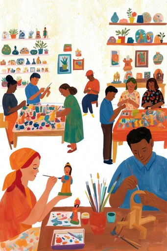 Artisanal Folk Whimsy style reference image — flat color blocking