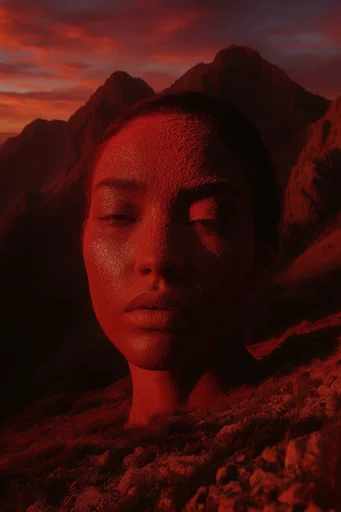 Cinematic Crimson Noir style reference image — monochromatic crimson lighting
