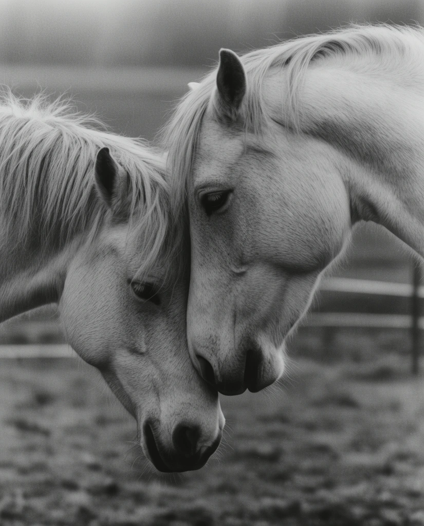 A close-up black and white photograph of two... | Krea