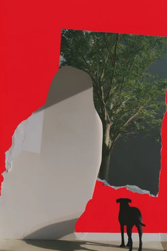 Constructivist Surrealist Collage style reference image — torn paper elements