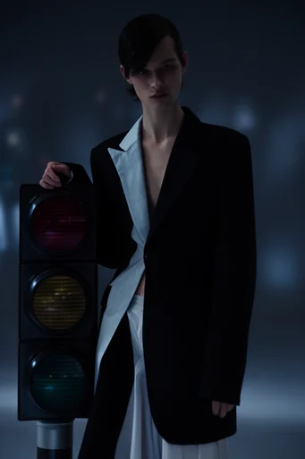 Nocturnal Avant-Garde Noir style reference image — deconstructed fashion silhouettes