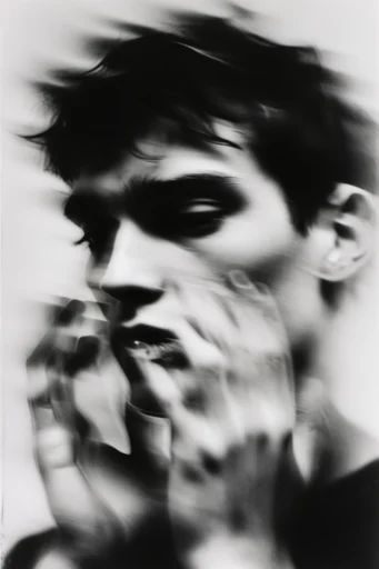 Monochrome Kinetic Glitch style reference image — minimalist surrealism