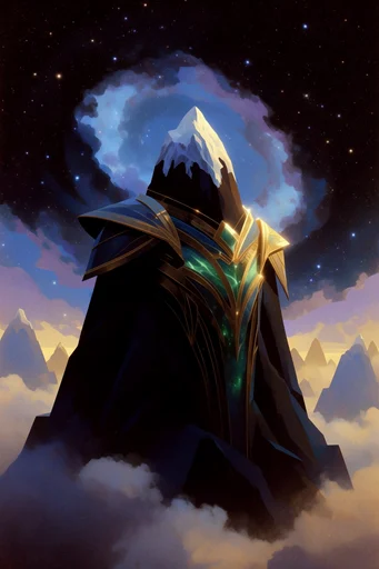 Celestial Gilded Mysticism style reference image — mythological sci-fi