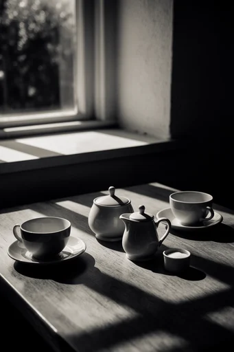 Monochrome Architectural Noir style reference image — high-contrast chiaroscuro lighting