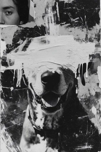 Distressed Monochrome Surrealism style reference image — distressed photographic artifacts