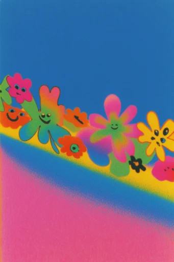Tactile Neo-Psychedelic Pointillism style reference image — retro-futuristic color blocking