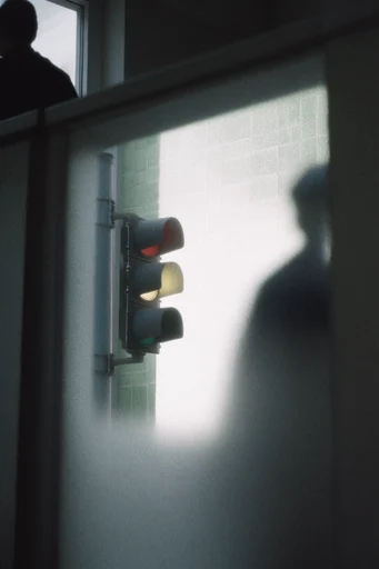 Cinematic Liminal Noir style reference image — frosted glass silhouette