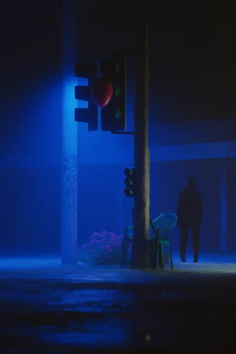 Monolithic Cyan Void style reference image — chiaroscuro lighting
