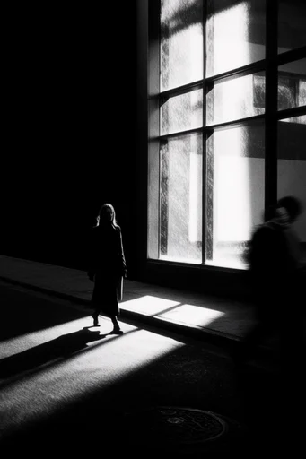 Cinematic Monochrome Noir style reference image — chiaroscuro lighting