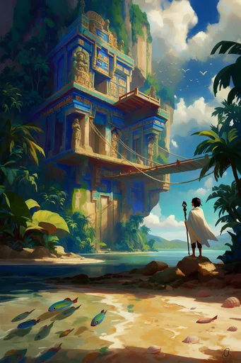 Lush Mythic Solarpunk moodboard — generate AI images in this style