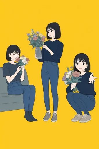 Graphic Minimalist Pop-Anime style reference image — slice of life anime