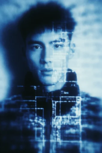 Digital Blueprint Noir style reference image — monochromatic cobalt and indigo
