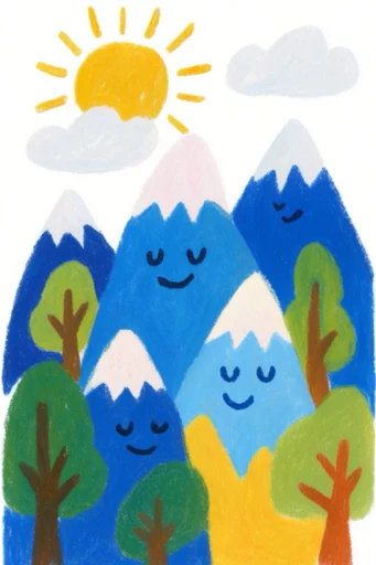 Textured Naive Storybook style reference image — flat graphic composition