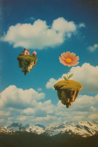 Nostalgic Surrealist Sky style reference image — saturated azure sky