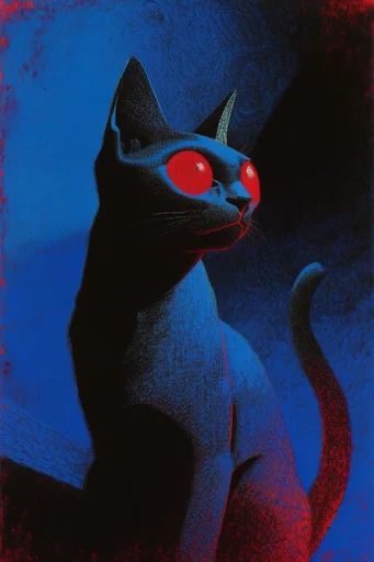 Retro Cosmic Noir style reference image — ultramarine and crimson palette