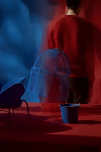 Surrealist Crimson Noir style reference image — high-contrast color blocking