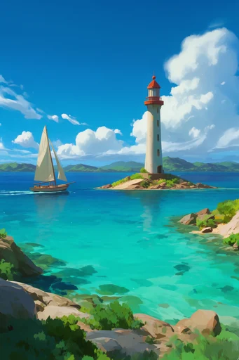 Vibrant Sun-Drenched Coastal style reference image — anime-inspired background