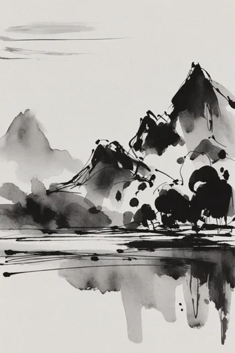 Minimalist Zen Ink style reference image — sumi-e ink wash