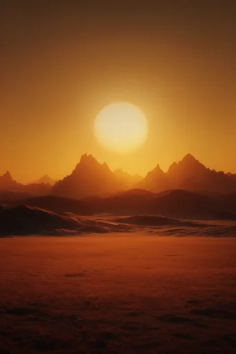Monochromatic Solar Surrealism style reference image — minimalist desert landscape