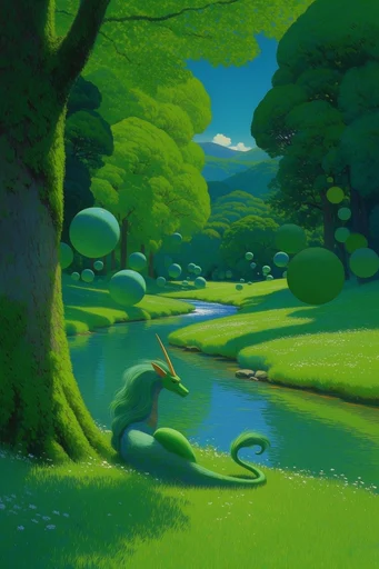 Surreal Impressionist Verdant Landscapes style reference image — vibrant emerald and azure palette