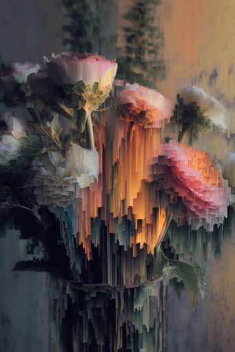 Amber Glitch Decay style reference image — textured data corruption