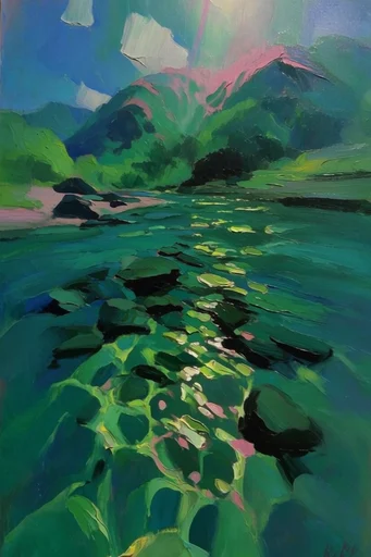 Luminous Impasto Waters style reference image — thick impasto oil painting