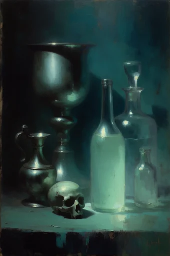 Nocturnal Bioluminescent Tonalism style reference image — chiaroscuro oil painting