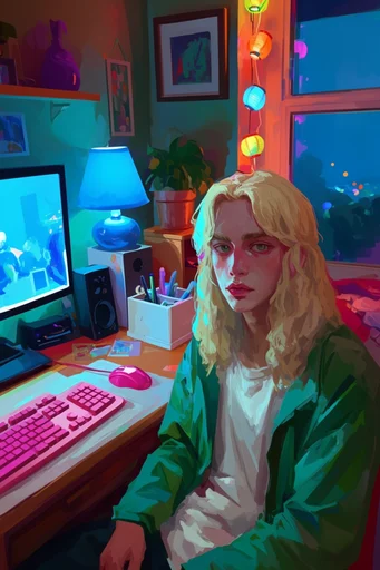Neon Lofi Maximalism style reference image — dramatic shadow contrast