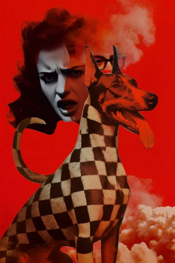 Surrealist Retro Collage style reference image — saturated primary colors