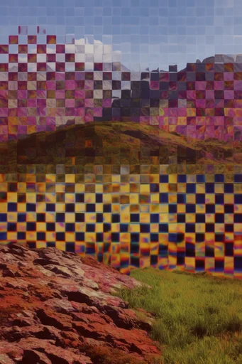 Fragmented Neon Surrealism style reference image — glitch art