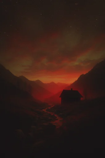 Crimson Noir Dreamscape style reference image — lo-fi darkroom texture